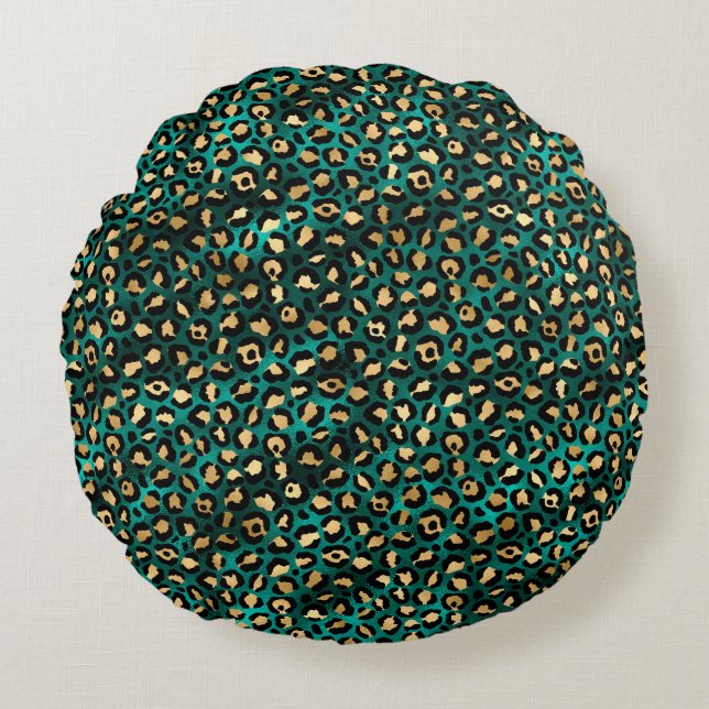 Turquoise en Goud Luipaard Serie Design 3 Rond Kussen (Voorkant)