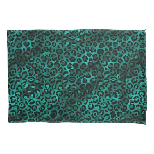 Turquoise en Goud Luipaard Serie Design 5 Kussensloop (Voorkant-Links)