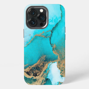 Turquoise en goud marmer  iPhone 13 pro hoesje