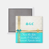Turquoise en goud op demask save the date magneet (Voorkant / Achterkant)