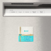 Turquoise en goud op demask save the date magneet (Insitu (Vaatwasser))