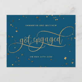 Turquoise en Goud, Verloving Confetti, Verloofd Aankondigingskaart