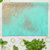 Turquoise en Gouden Abstracte Strandgolf Glitter Theedoek (Gevouwen)