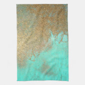 Turquoise en Gouden Abstracte Strandgolf Glitter Theedoek (Verticaal)