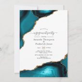 Turquoise en gouden agaat verlovingsfeest kaart (Voorkant)