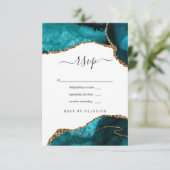 Turquoise en Gouden Agaten Bruiloft RSVP Kaartje (Staand voorkant)