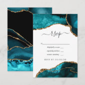 Turquoise en Gouden Agaten Bruiloft RSVP Kaartje (Voorkant / Achterkant)
