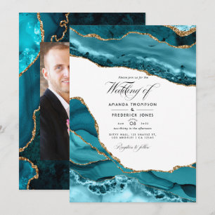 Turquoise en gouden agaten steen trouwfoto kaart