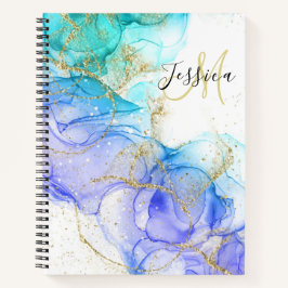 Turquoise en Gouden Alcohol Inkt & Naam Notitieboek