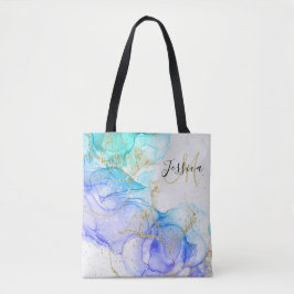 Turquoise en Gouden Alcohol Inkt & Naam Tote Bag