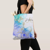 Turquoise en Gouden Alcohol Inkt & Naam Tote Bag (Dichtbij)