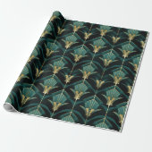 Turquoise en gouden art deco patroon cadeaupapier (Uitgerold)