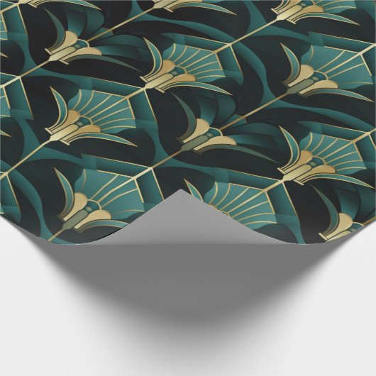 Turquoise en gouden art deco patroon cadeaupapier (Hoek)