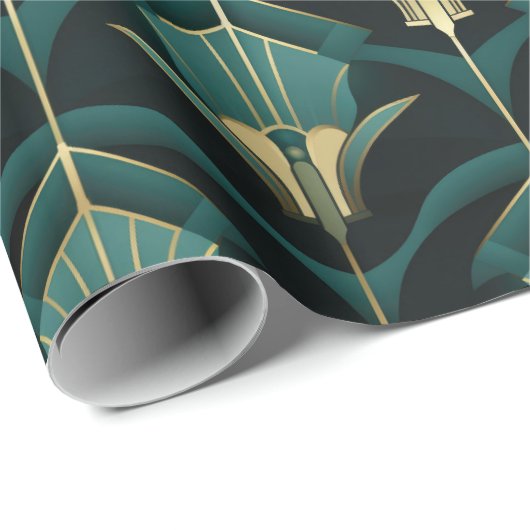 Turquoise en gouden art deco patroon cadeaupapier (Rol Hoek)