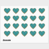 Turquoise en gouden bling hart sticker (Vel)