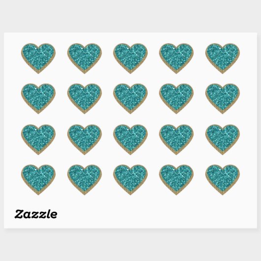 Turquoise en gouden bling hart sticker (Vel)