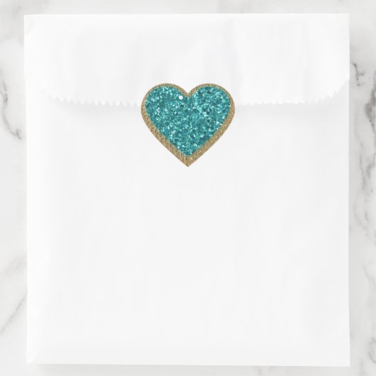 Turquoise en gouden bling hart sticker (Tas)