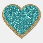 Turquoise en gouden bling hart sticker (Voorkant)