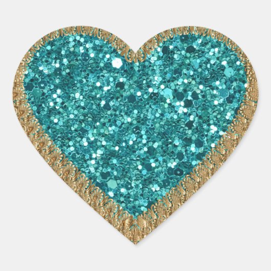 Turquoise en gouden bling hart sticker (Voorkant)