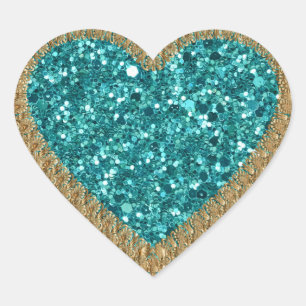 Turquoise en gouden bling hart sticker