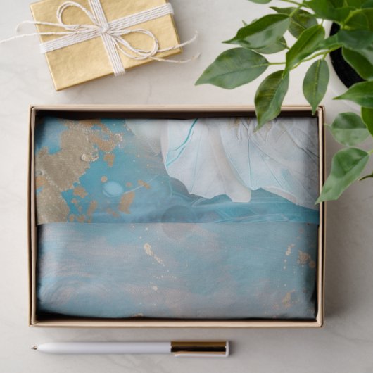 Turquoise en gouden bloemen bruiloft decoupage tissuepapier (Geschenk)