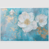 Turquoise en gouden bloemen bruiloft decoupage tissuepapier (Voorkant)