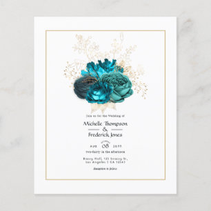 Turquoise en Gouden Bloemen Bruiloft Flyer