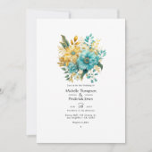 Turquoise en Gouden Bloemen Bruiloft Kaart (Voorkant)