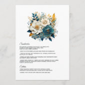 Turquoise en Gouden Bloemen Bruiloft Menu (Achterkant)