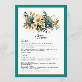 Turquoise en Gouden Bloemen Bruiloft Menu