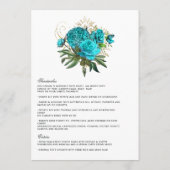 Turquoise en Gouden Bloemen Bruiloft Menu (Achterkant)