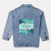 Turquoise en Gouden Bloemen Denim Jacket (Achterkant)