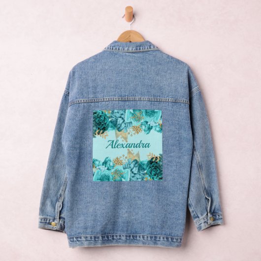 Turquoise en Gouden Bloemen Denim Jacket (Hangar)
