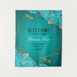 Turquoise en gouden bloemige bruiloftsontvangst wandkleed