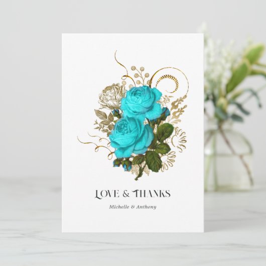 Turquoise en gouden bruiloft Bedankkaart (Staand voorkant)
