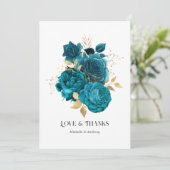 Turquoise en gouden bruiloft Bedankkaart (Staand voorkant)