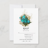  Turquoise en gouden bruiloft RSVP Kaartje (Voorkant)