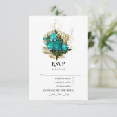  Turquoise en gouden bruiloft RSVP Kaartje (Staand voorkant)