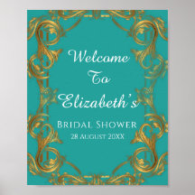 Turquoise en Gouden Bruiloftsbord met Bloemmotieve