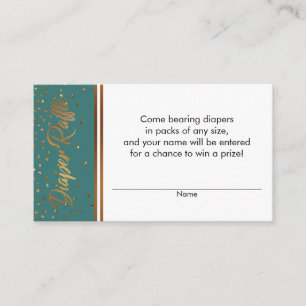 Turquoise en gouden confetti luierraffle ticketkaa informatiekaartje