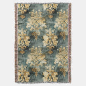 Turquoise en gouden damast patroon deken (Voorkant Verticaal)