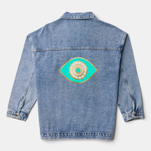 Turquoise en Gouden Derde Oog Denim Jacket (Achterkant)