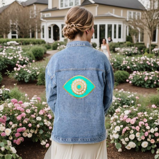 Turquoise en Gouden Derde Oog Denim Jacket (Huwelijk Achterkant)