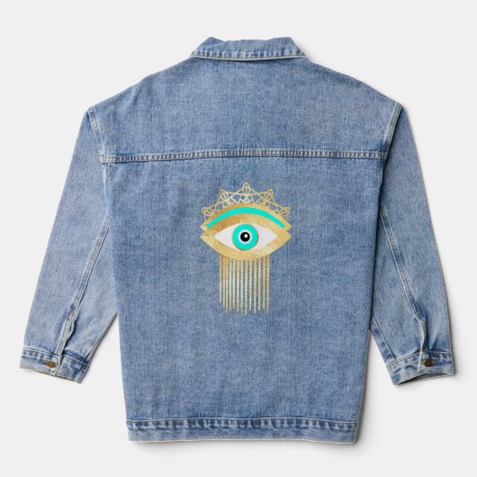 Turquoise en Gouden Derde Oog Denim Jacket (Achterkant)