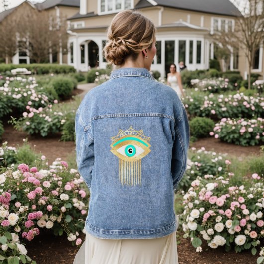 Turquoise en Gouden Derde Oog Denim Jacket (Huwelijk Achterkant)