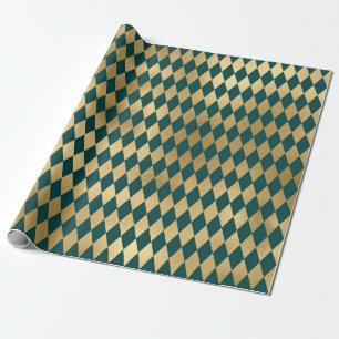 Turquoise en gouden diamantpatroon van folie cadeaupapier