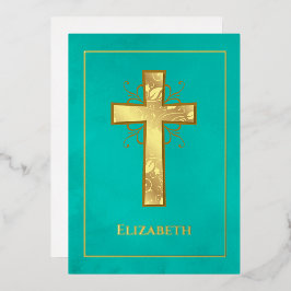 Turquoise en Gouden Doop Filigraan Folie Uitnodiging