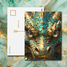 Turquoise en Gouden Draak | Contact houden Briefkaart