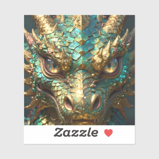 Turquoise en Gouden Draak Sticker (Vel)