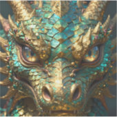 Turquoise en Gouden Draak Sticker (Voorkant)